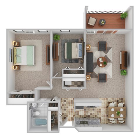 Floor plan for 2 beds, 1 bath, 974 sqft